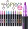 12 Pieces Metallic Double Line Outline Markers Glitter Pen Set for Rock Painting, Glass, Mug, Wood, Fabric, Canvas, DIY Craft with Fine Medium Tip